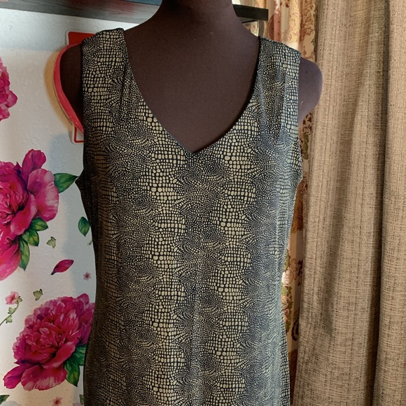 Vintage Nikki Morgan, sleeveless brown black abstract design midi dress. Size 8. - Picture 1 of 17